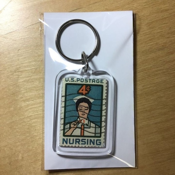 Vintage Nurse Postage Stamp Keychain - Picture 2 of 3